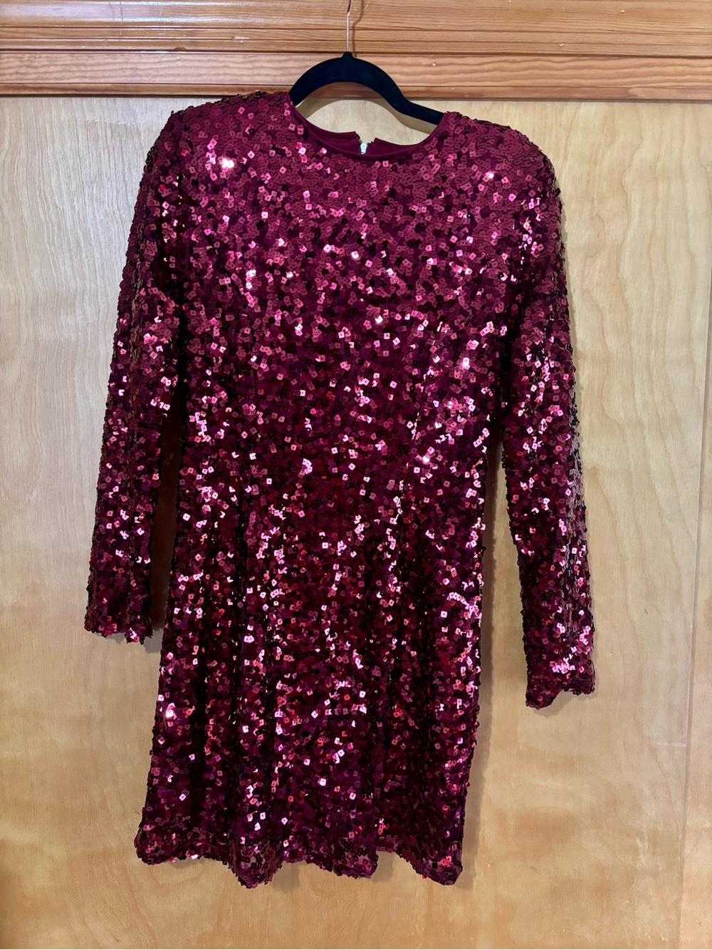 Girls' Burgundy Sequin Long-Sleeve Party Dress